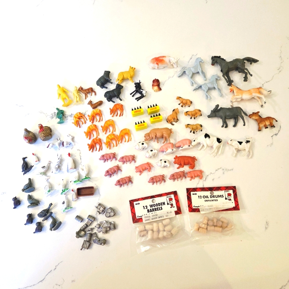 Vintage Miniature Animal Figurines Lot Extra Coca Cola Bottle Cambell Scale HO